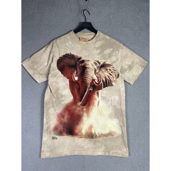 The Mountain Elephant Graphic T-Shirt M 2002 Brian Jarvi USA Dyed Cotton Safari - Picture 2 of 7